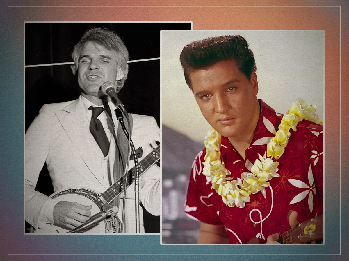 史蒂夫·馬丁（Steve Martin）與貓王（Elvis）尷尬的後台遇到：“想看我的槍嗎？”